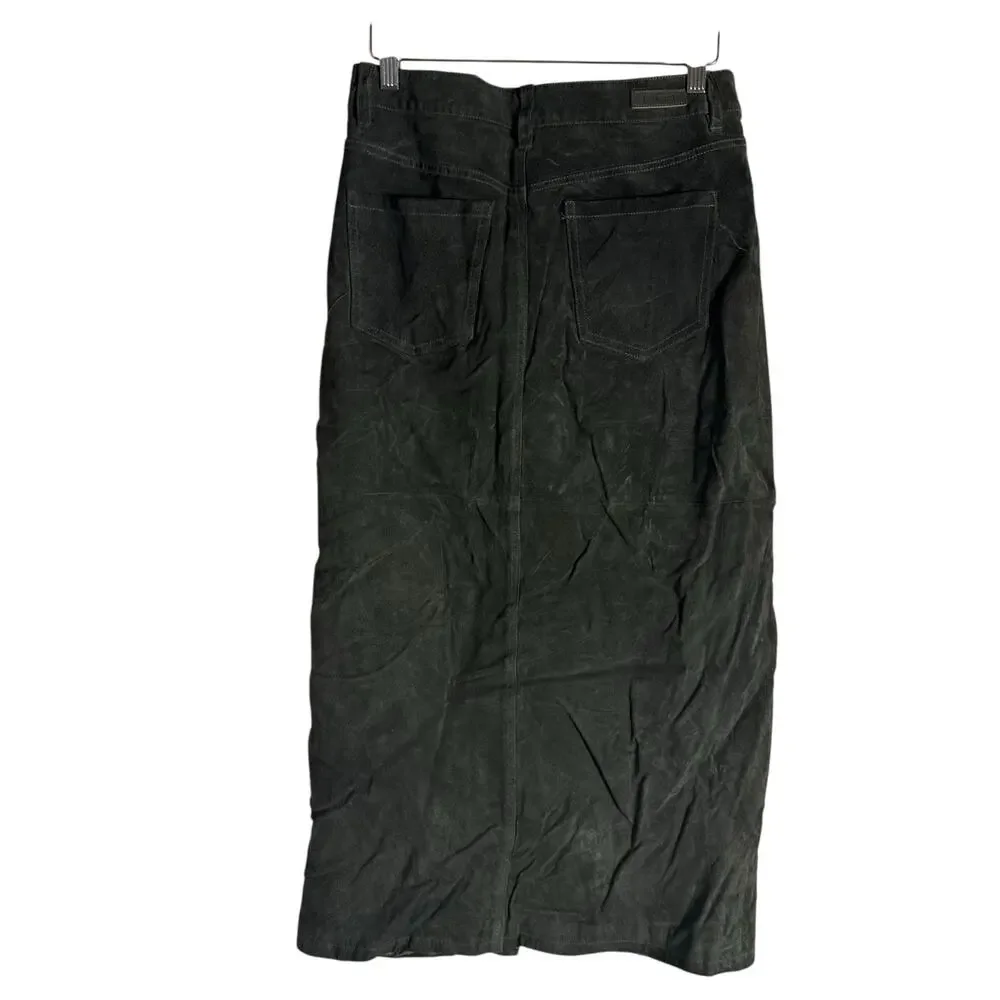 BlankNYC Hunter Green Retro Suede Leather Front Slit Pencil Midi Skirt Size 27 - Picture 12 of 16